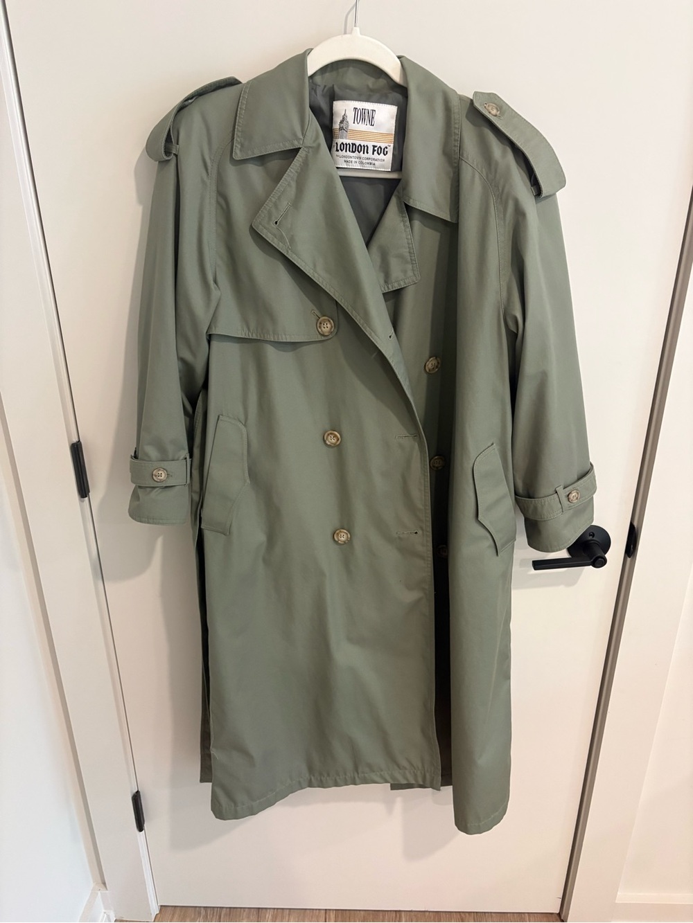 VNTG London Fog Olive Belted Double-Breasted Trench Coat Classic Capsule Minimal - Picture 2 of 14